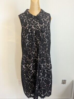 J. Crew Black Lace Midi Dress with Collarrew ,Mod, Retro Size 12